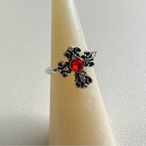 Elegant Silver and Red Gemstone Ring
